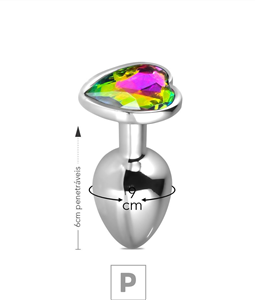 PLUG DE METAL P COM PEDRA FORMATO DE CORAO 6CM SI (5848)